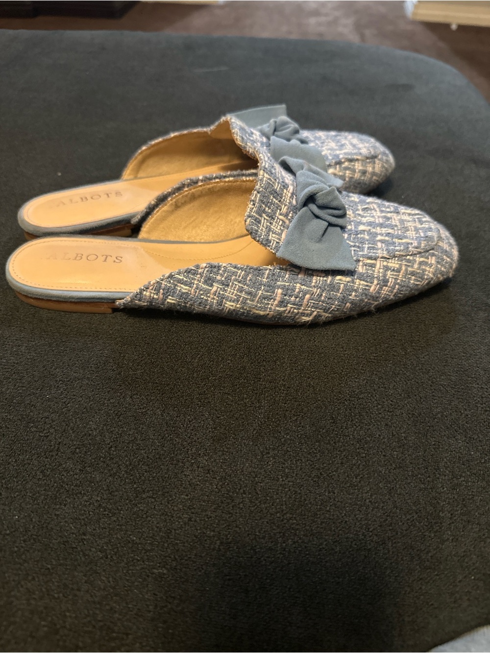 Talbots Light Blue Tweed Bow Slide Mules